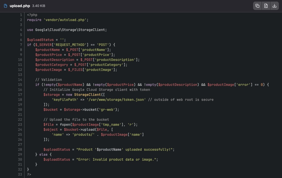 Gigantic Retail GitLab - upload.php file